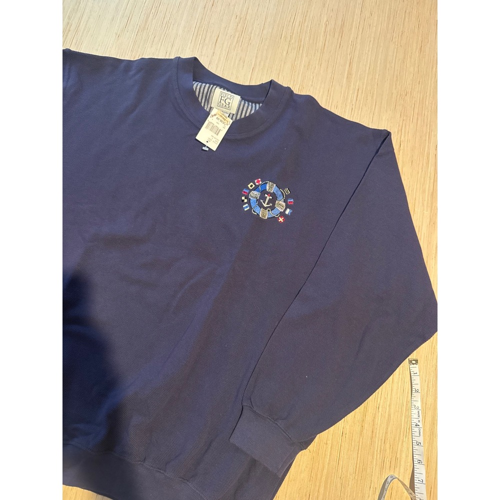 Field Gear Mens Navy Nautical Embroidered Waffle Knit Sweatshirt L K293 NWT 44